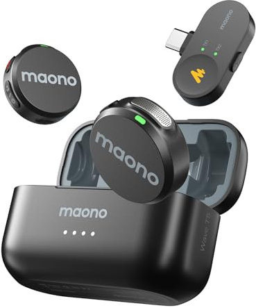 MAONO Wave T5 Microfono Inalambrico para Móvil (USB-C) - Microfono Lavalier 48kHz/24Bit, 30h de Batería, 300m de Alcance y Cancelación de Ruido. Ideal para Vlogs/Youtube/Streaming