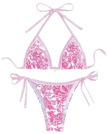 BYFINECANY Maillot de Bain Deux pièces pour Femme, imprimé Floral, Motif Cachemire, Bikini d'été, Dos Nu