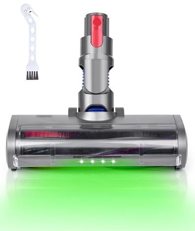 Brosse Motorisée Compatible avec Dyson V7 V8 V10 V11 V15, Tête de Nettoyage à avec LED Verte, Rouleaux de Remplacement pour Sols Durs et Moquettes (Noir et rouge, Brosse pour sols)