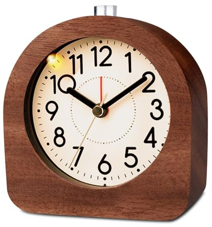 BORDEAG Analog Holz Wecker, Wecker Analog Ohne Ticken, Wecker Digital, Nachttisch Tischuhr Mit Nachtlicht, Analoger Wecker Aus Holz, Batteriebetrieben, Für Schlafzimmer Heim Büro Reisen, Schreibtisch