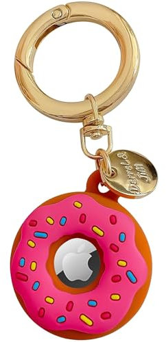 JOZMMZEOOA per Airtags Custodia in Tpu Morbido con Portachiavi,Mini Custodia per Airtags Tracker a Forma di Ciambella -Antigraffio,Lavabile,Anti-Smarrimento,Bel Design (Rosso rosa)