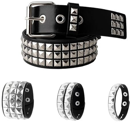 ZXJLWR Nietengürtel Damen, 1 Stück Nietengürtel, 3 Stück Schwarzen Quadratischen Nieten Armbändern, Emo Punk Style Accessoire, Passend Für Verschiedene Kleidungsstile, Formelle Und Punk Outfits