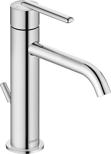 Duravit Balcoon Waschtischarmatur, Größe M (Auslauf Höhe 138 mm), energiesparende Waschbecken Armatur (FreshStart), wassersparender Wasserhahn Bad (MinusFlow), mit Zugstangen-Ablaufgarnitur, Chrom