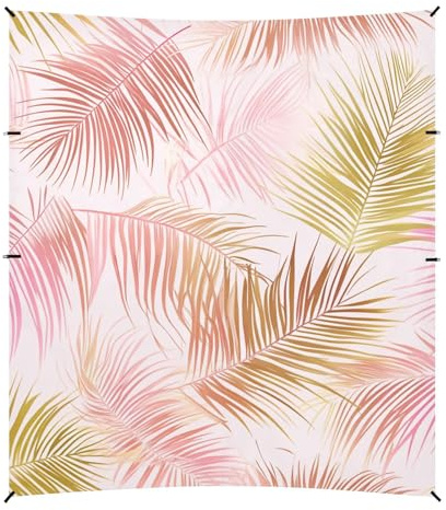 Tropische Palme, rosa und goldene Blätter, faltbar, Strandüberdachung, LSF 50+, einfacher Aufbau, Schatten, Sonnenschutz mit Sandschaufel, Sandsäcke für Garten und Camping