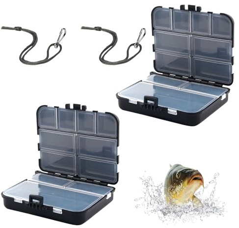2 Stück Köderbox Angeln,Wasserdicht Fishing Tackle Box Angeln Aus Kunststoff,12 X 9,5 X 3,5 Cm Doppelschichtig Tackle Box 12 Fächer Angelbox,Für Haken, Wirbeln, Köder (Schwarz)
