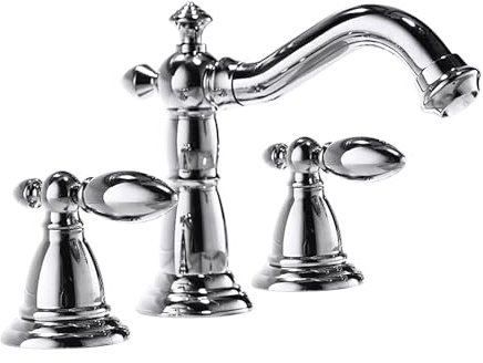 FQYEP Robinet 3 Trous Lavabo Chromé Vintage Double Poignée Mitigeur Vintage Salle de Bain Laiton