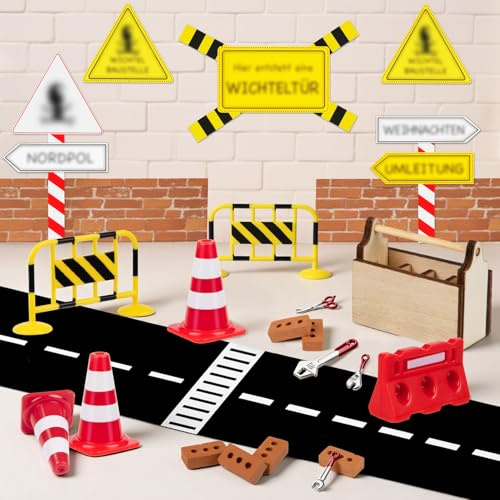 MELLIEX Wichtel Baustelle Set, 22 Stück Wichtel Zubehör Baustelle, Miniatur Wichtelbaustelle Einzug für Puppenhaus Zubehör, Weihnachten Dekoration