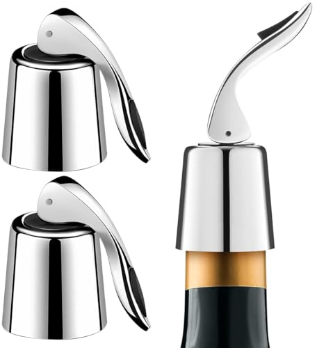 2 Pezzi Tappi Bottiglie Vino in Acciaio Inox, Tappo per Vino, Riutilizzabile Accessori Vino, a Prova di Perdite, per Sigillare Vino Spumante Champagne (Argento)