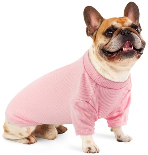 Leichter Hunde T-Shirt für Hunde – Atmungsaktiver Hundepullover aus Rippstrick für Französische Bulldogge, Beagle & Cocker Spaniel, Bequemes Hundeshirt, Alltag & Übergangszeit, Blütenrosa L