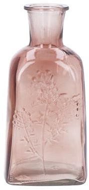 Gisela Graham Pink Glass Bottle Vase with Wild Flower Design, 19cm