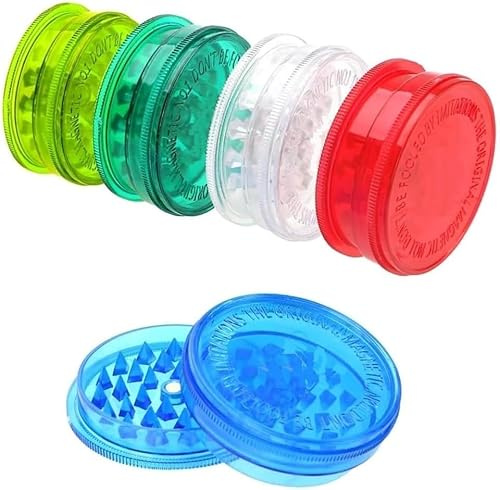 Premium Plastic Herb Grinder – 3 Part Grinder Plastic with Magnetic Lid & Shark Teeth, Portable Spice & Grinders Herb, Assorted Colours, Durable Pocket Size (60mm, 2, Count)
