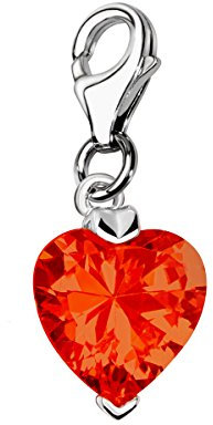 Quiges Charm Anhänger Kristall Rot Herz Zirkonia 925 Silber mit Karabinerverschluss für Bettelarmband