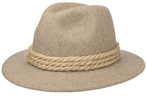 Ur-Tiroler Trachtenhut - Almhut Herren/Damen - Wanderhut aus 100% Wollfilz - Oktoberfesthut mit RIpsfutterband - Tirolerhut Sommer/Winter - Filzhut beige 55 cm