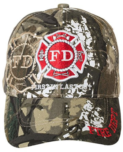 Feuerwehr First in Last Out Cap - Feuerwehrmann Geschenk - Bestickte Mütze, Camo, Einheitsgröße