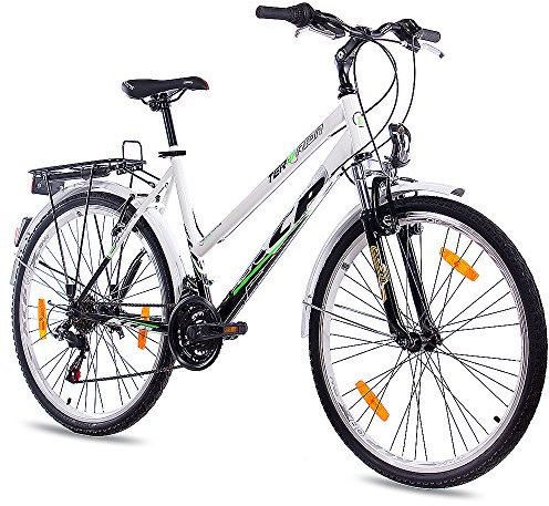 KCP 26 Zoll Trekkingfahrrad Damen - Terrion Lady Weiss schwarz - Damen-Citybike mit 18 Gang Shimano Kettenschaltung, Damen Trekkingrad mit Zoom Federgabel bequemtes Tourenfahrrad für Frauen