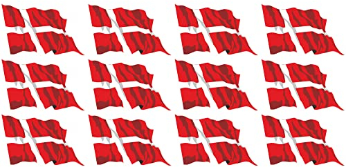 INDIGOS UG - Mini Aufkleber Set - Pack wehend - 50x31mm - selbstklebender Sticker - Fahne - Dänemark - Flagge - Banner - Standarte fürs Auto, Büro, zu Hause und die Schule - 12 Stück - für Auto
