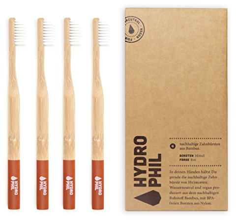 HYDROPHIL - Premium - Bambuszahnbürste Erwachsene - Nachwachsende Holzzahnbürste - 4er Pack (Soft, 4 Stück)