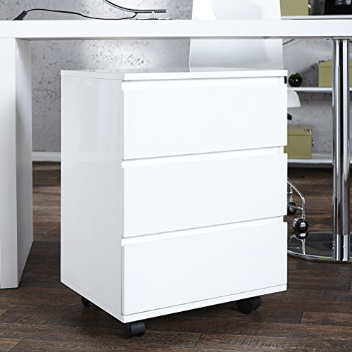 cagü Design Rollcontainer Cardiff Weiß Hochglanz mit 3 Schubladen 63cm x 47cm