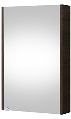 Planetmöbel Spiegelschrank Bad 50 cm, Badezimmerschrank, Aufbewahrungsschrank mit Tür und 2 Glasregalböden, 47,6 x 67,6 x 13,8 cm, Anthrazit