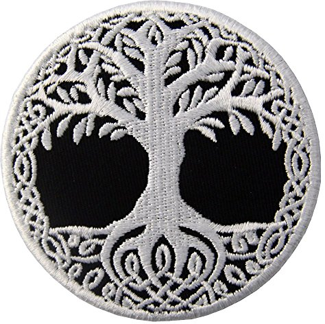 Aufnäher, bestickt, Design: Yggdrasil, Baum des Lebens in Skandinaviern, zum Aufbügeln oder Aufnähen