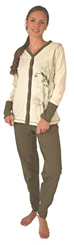 Consult-Tex Damen Pyjama Schlafanzug Langarm Baumwolle Knopfleiste DW343 (44/46, Olive)