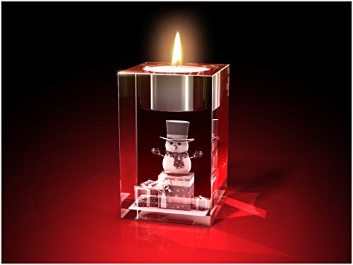 GLASFOTO.COM, Weihnachten Teelichthalter, 50 x 80 x 50 mm, Kristallglas 3D Innengravur in Premiumqualität (50 x 80 x 50 mm Geschenke Teelicht)
