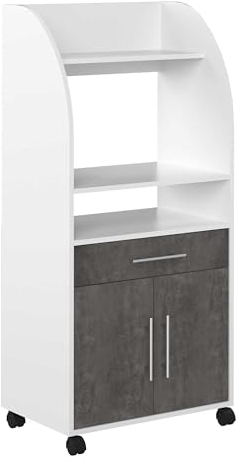 Symbiosis Jeanne Desserte Micro-Onde, Blanc et Effet Béton, 63x40x138 cm