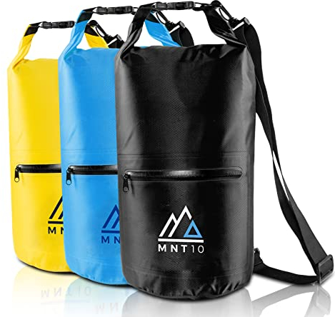 MNT10 Dry Bag Packsack wasserdicht mit Tragegurt I Dry Bags Waterproof in 10l oder 20l I Wasserfeste Tasche für Reisen, Outdoor und Camping I Seesack robust und widerstandsfähig (Schwarz, 20 L)