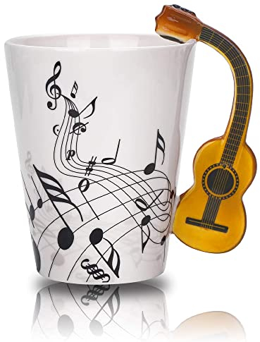Tiamu Guitare Tasses à Café Musique, Cadeau Maman/, Tasse a The avec Guitare anse et Notes Musicales, Eau tiède et chaude, Mug Lait en Céramique, Tasse, Cadeau pour Amis, Famille