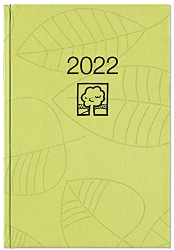 Buchkalender grün 2022 - Bürokalender 14,5x21 cm - 1 Tag auf 1 Seite - Kartoneinband, Recyclingpapier - Stundeneinteilung 7 - 19 Uhr - 876-0713: ... - 1T/1S - Blauer Engel - Kartoneinband - Halb