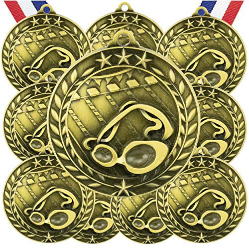 10 Stück Schwimm-Goldmedaillen Trophäe mit Halsbändern WAMG-970