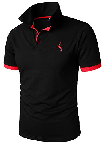 HOOD CREW Men’s Classic Polo Shirt Short Sleeve Slim Fit Shirts Lightweight Casual Tops Black