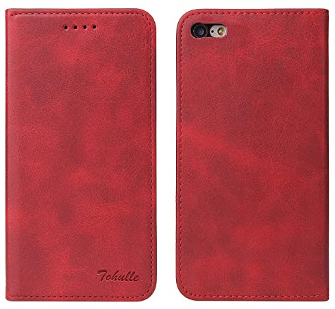 TOHULLE for iPhone 6 iPhone 6S Case, Premium PU Leather Wallet Case with Card Holder Kickstand Built-in Magnetic Closure Flip Folio Phone Cover for iPhone 6/6S - Red