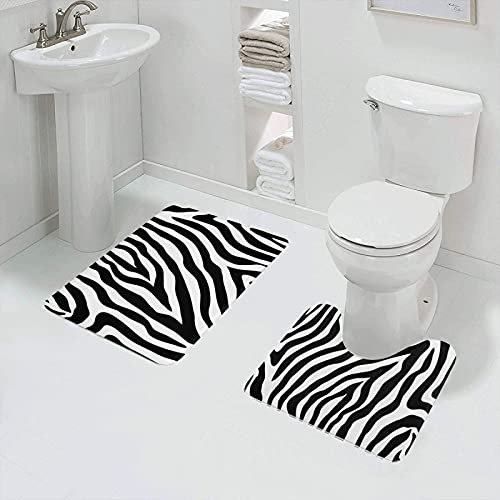 SEEKJOYS Badezimmerteppich-Set, 2-teilig, Zebra-Streifenmuster, Badematten-Set beinhaltet 81,3 x 50,8 cm Badezimmer und 50,8 x 40,6 cm, U-förmiger WC-Vorleger mit rutschfester selbstklebender
