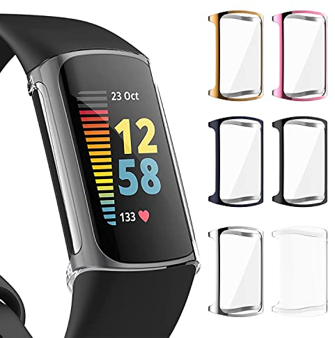 RuenTech Schutzhülle kompatibel für Fitbit Charge 5/Charge 6 Schutzfolie Gehaüse Abdeckung, Vollschutz Stoßfestes Displayschutz Schutz Hülle für Charge 5/Charge 6 (6 Farben)