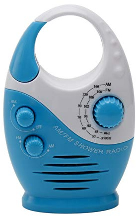 UXELY Shower Radio, Bathroom Radio AM FM, Waterproof Hanging Shower Radio Adjustable Volume Built-in Speaker(White Blue)