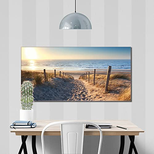 banjado® Glas Bild 100x50cm mit Motiv Nordseestrand als Wandbild für Wohnzimmer/Küche/Büro - Wohnzimmer Bild aus ESG Sicherheitsglas kratzfest mit geschliffenen Kanten - Glasbild groß als Wand Bild