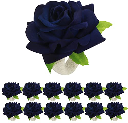 HuaLiSiJi Serviettenringe Blau 12 Stück, Serviettenringe Rose Esstisch Dekoration für Christmas, Wedding, Banquet, Hotel, Restaurant (Blau)