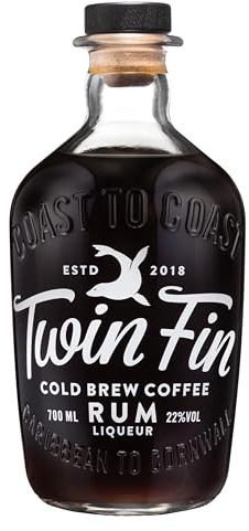 Twin Fin Cold Brew Coffee Rum Liqueur | 22% abv | 70cl | Cornish Roasted Coffee & Caribbean Rum, Fresh Espresso, Rich Vanilla & Chocolate Notes.