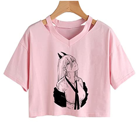 KONDZ Japanese Manga Chainsaw Man T Shirt Women Pochita Makima Kawaii Summer Crop Tops Cartoon Graphic T-Shirt Anime Y2K Tshirt Female