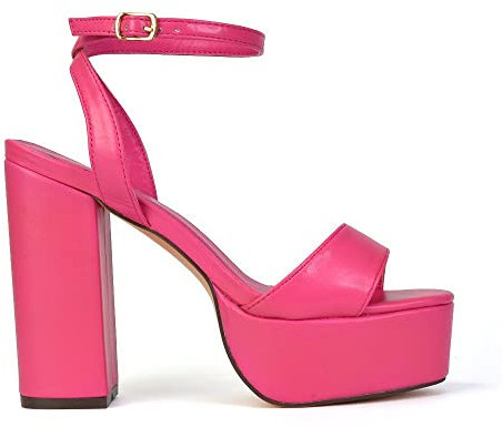 Womens Platform Ankle Strap Sandals Ladies Strappy Block High Heel Party Evening Strappy Shoes Size 3-8 Fuchsia