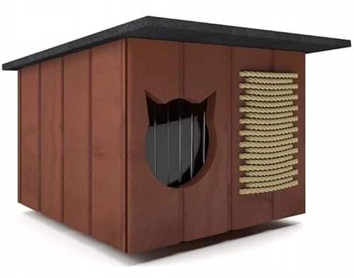 Katzenhaus 56x47 cm Katzenhütte Höhle Outdoor für draußen Winterfest isoliert Holz Versteck Sicherheit Komfort