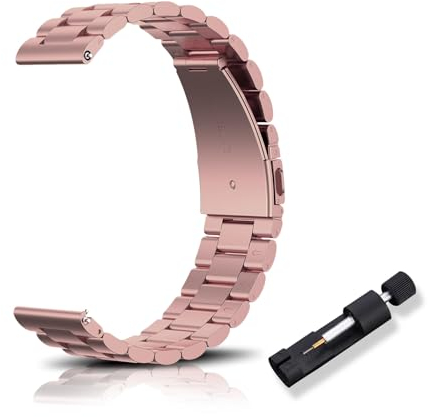 RoYiio Edelstahl-Ersatzarmband für Anstoßbreite 16mm,18mm,20mm,22mm, Armband mit Schnellverschluss, Schön Poliert, Edelstahl-Metallband für Damen und Herren - Rosa