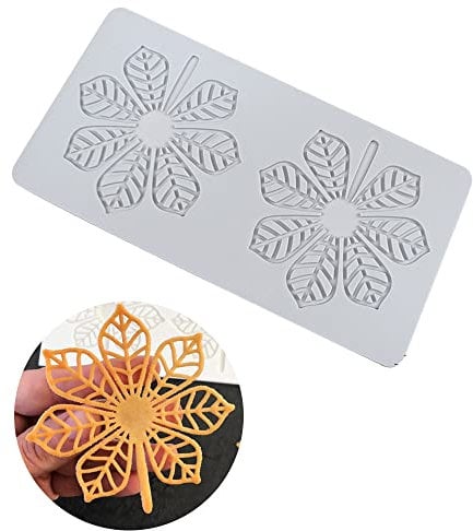 Alfombrilla de encaje de fondant de silicona, molde de impresión de artesanía de azúcar decoración de cocina molecular de pastel comestible, 2 Agujeros Hoja de Castaño