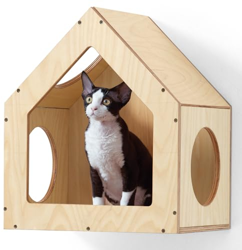 FUKUMARU Katzen Wand, Wandmontiertes Katzenhaus aus hochwertigem Birkensperrholz - Perfekter Ort zum Schlafen und Spielen mit schlichtem Design