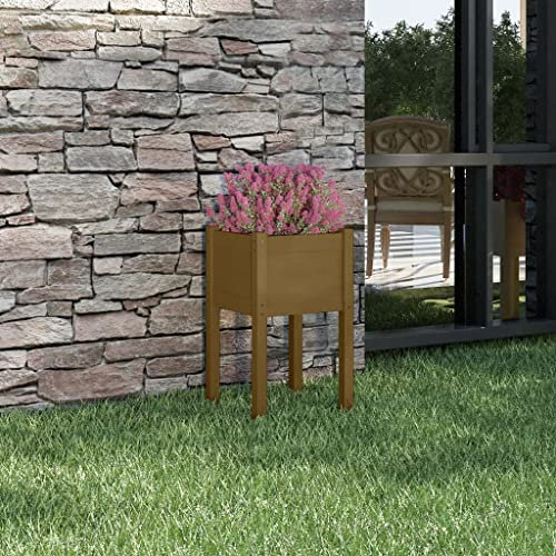 WIFESE Jardinière en bois de pin massif - Marron miel - 40 x 40 x 70 cm - Jardinière surélevée - Pour jardin, plate-bande surélevée et balcon - Petit pot de fleurs en bois rectangulaire