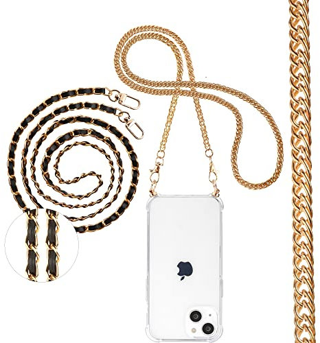 Pnakqil Coque avec Cordon pour Apple iPhone 14 Plus 6,7, Étui de Téléphone avec Lot de 2 Chaine métallique Bandouliere Collier Corde, Transparente TPU Souple Antichoc Bumper Housse, Lanyard 3