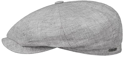 Stetson Hatteras Classic Leinen Flatcap Damen/Herren (55-62 cm) - Made in The EU - Aus 100% Leinen - Gefüttert mit Baumwolle - Temperatur & feuchtigkeitsregulierend - Sommer/Winter hellgrau 58 cm