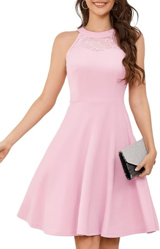 Bbonlinedress - Vestito da Sera Cocktail Donna Swing Vintage per Ballo Guinguetta Festa Guinguetta Travestito Matrimonio Invitato, Rosa-1., S