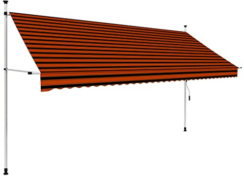 PURADAY Klemmmarkise Handbetrieben 350 cm Breit Orange und Braun Stoff Einziehbare Markise Wasser- und Schmutzabweisende Sowie UV- und Wetterbeständige Höhe und Neigungswinkel Einstellbar